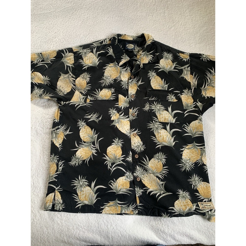 VTG Tommy Bahama Men XL Black Pineapple  Hawaiian  Shirt 100%‎ Rayon